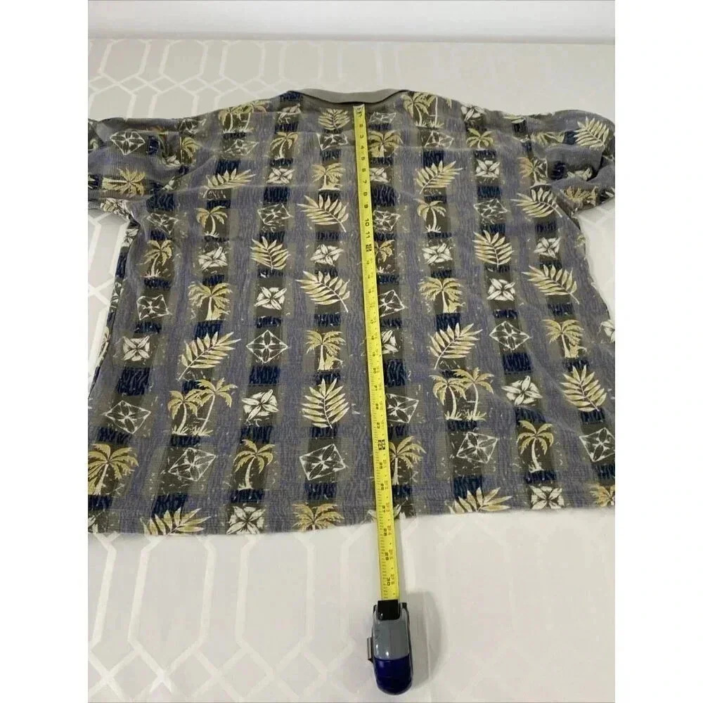 Woolrich Shirt Mens Large Button Up Short Sleeve Hawaiian Floral Tropical Gray - Picture 7 of 8